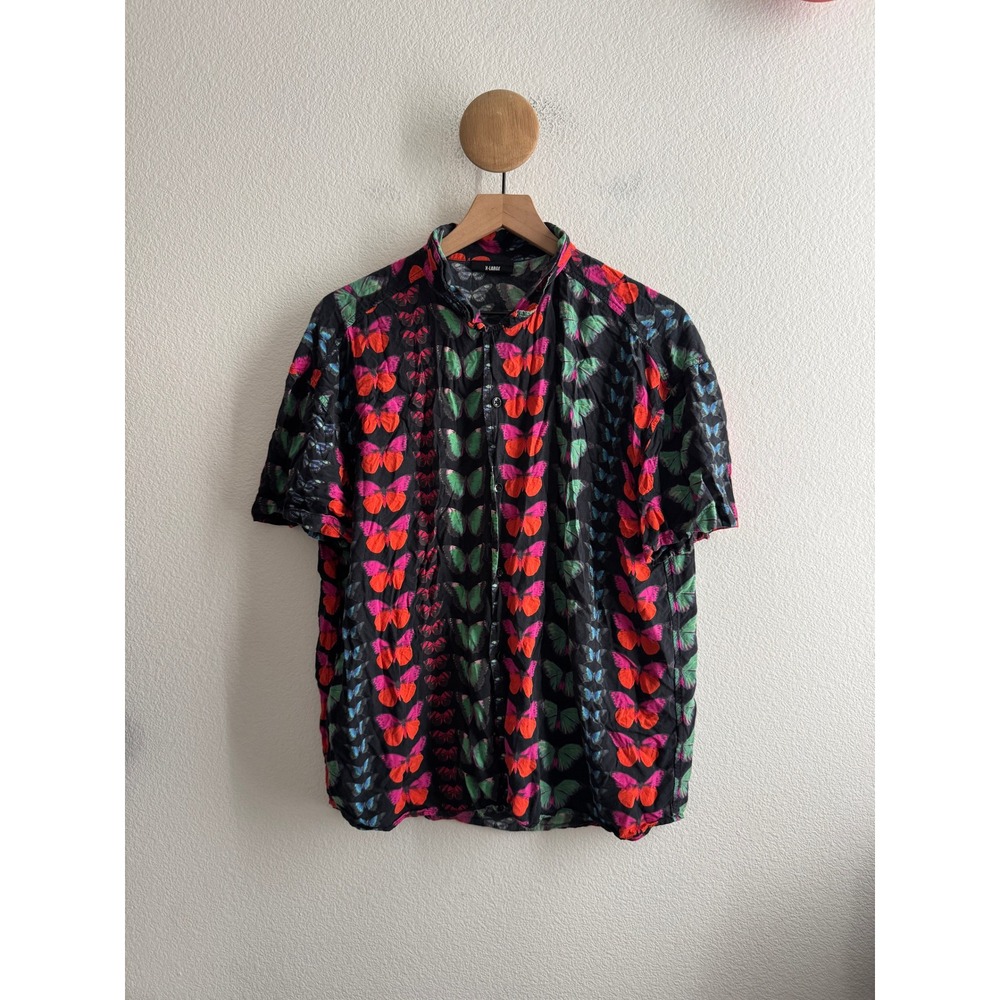Pleasures Now Monarch Butterfly Rayon Button Down Shirt Size XL